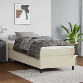 vidaXL krémszínű műbőr rugós ágy matraccal 90x190 cm