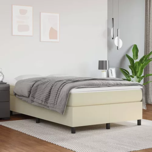 vidaXL krémszínű műbőr rugós ágy matraccal 120 x 200 cm