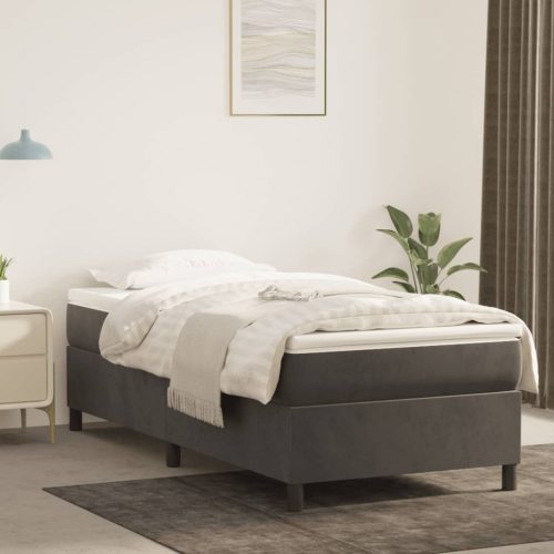 Sötétszürke bársony rugós ágy matraccal 90x190 cm