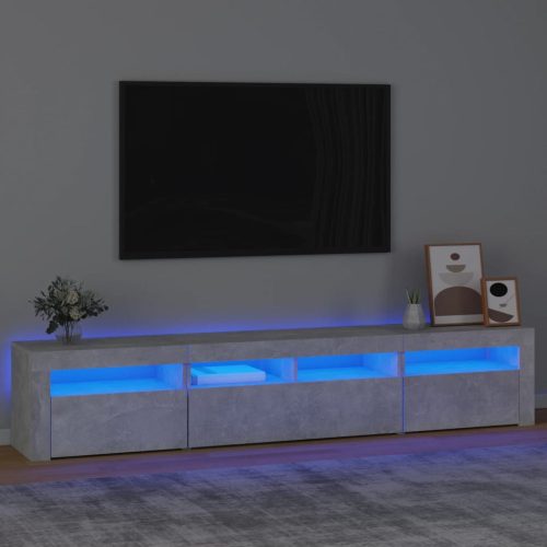  betonszürke TV-szekrény LED lámpákkal 210x35x40 cm