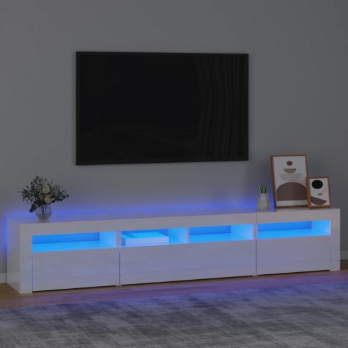 Magasfényű fehér TV-szekrény LED lámpákkal 210x35x40 cm
