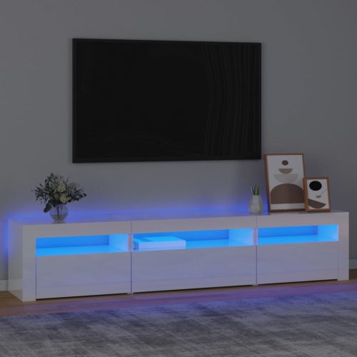 Magasfényű fehér TV-szekrény LED lámpákkal 195x35x40 cm