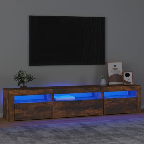füstös tölgyszínű TV-szekrény LED-világítással 195x35x40 cm