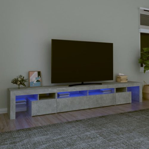  betonszürke TV-szekrény LED lámpákkal 260x36,5x40 cm