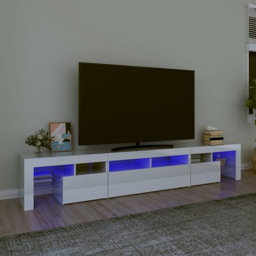  magasfényű fehér TV-szekrény LED lámpákkal 230x36,5x40 cm