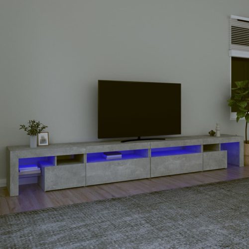  betonszürke TV-szekrény LED-lámpákkal 290x36,5x40 cm