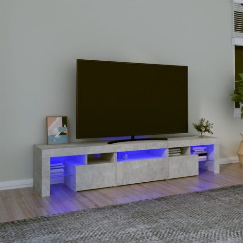  betonszürke TV-szekrény LED lámpákkal 200x36,5x40 cm