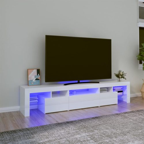  magasfényű fehér TV-szekrény LED lámpákkal 200x36,5x40 cm