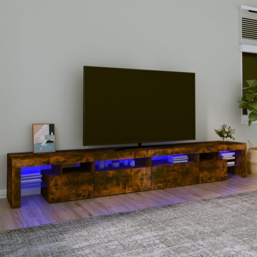 füstös tölgyszínű TV-szekrény LED-világítással 260x36,5x40 cm