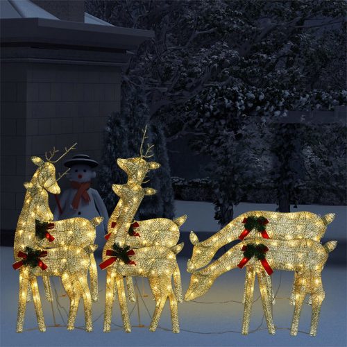  6 db aranyszínű meleg fehér háló karácsonyi rénszarvas