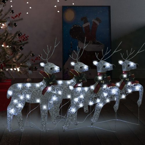 vidaXL 4 db karácsonyi rénszarvas 80 ezüstszínű LED-del