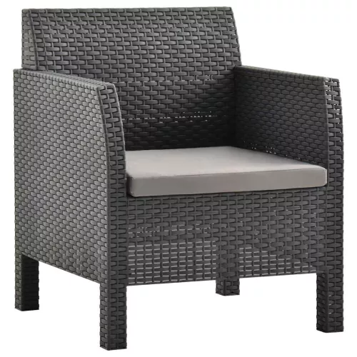 Antracitszürke rattan kerti szék párnával 63 x 65 x 76 cm PP rattan