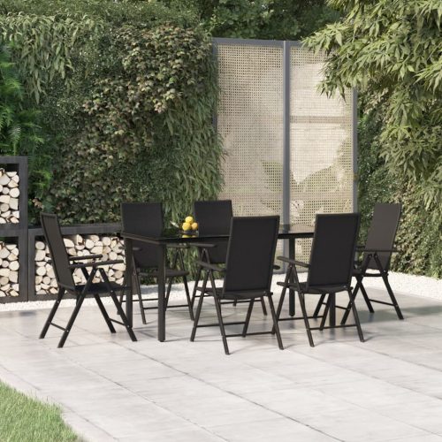 7 részes fekete polyrattan kerti étkezőgarnitúra