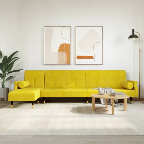 sárga L-alakú bársony kanapéágy 271x140x70 cm