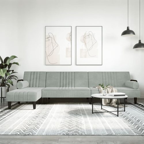 világosszürke L-alakú bársony kanapéágy 260x140x70 cm