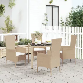   5 részes bézs polyrattan kerti étkezőgarnitúra párnákkal