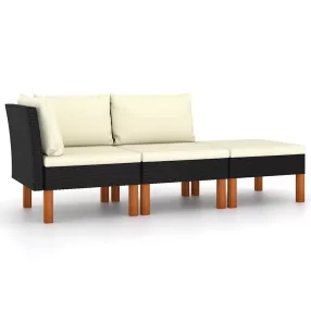   3 részes polyrattan és tömör eukaliptuszfa kerti ülőgarnitúra