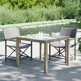   Szürke polyrattan és edzett üveg kerti asztal 90 x 90 x 75 cm