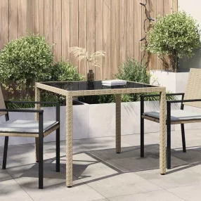   Bézs polyrattan és edzett üveg kerti asztal 90 x 90 x 75 cm