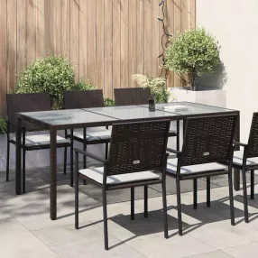   Barna polyrattan és edzett üveg kerti asztal 190 x 90 x 75 cm