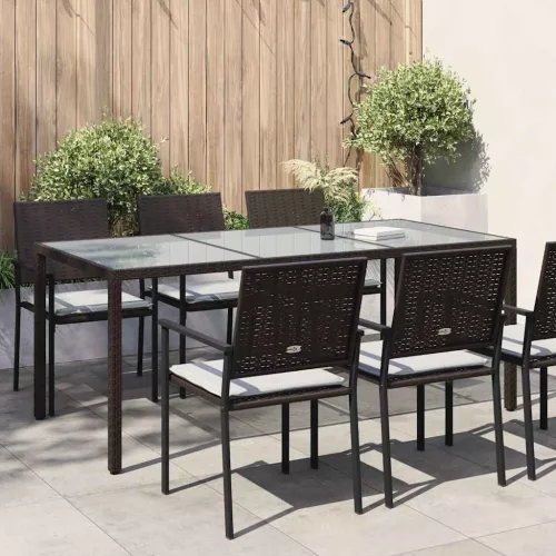 Barna polyrattan és edzett üveg kerti asztal 190 x 90 x 75 cm