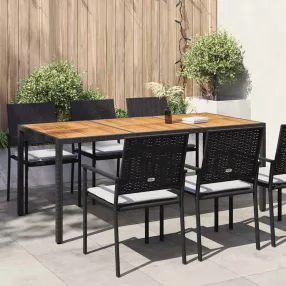 Fekete polyrattan és akácfa kerti asztal 190 x 90 x 75 cm