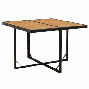   Fekete polyrattan és tömör akácfa kerti asztal 109x107x74 cm