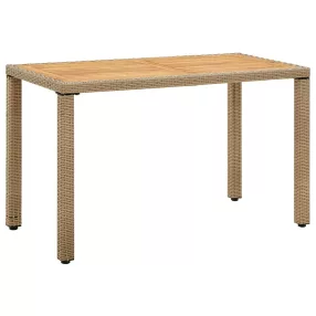   Bézs polyrattan és tömör akácfa kerti asztal 123 x 60 x 74 cm