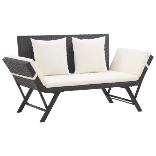 fekete polyrattan kerti pad párnával 176 cm