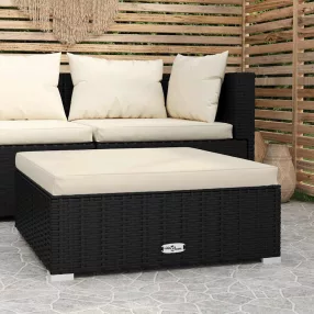   Fekete polyrattan kerti lábtartó párnával 70 x 70 x 30 cm