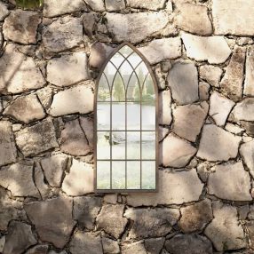   homokszínű vas kerti tükör kültéri használatra 70 x 30 cm