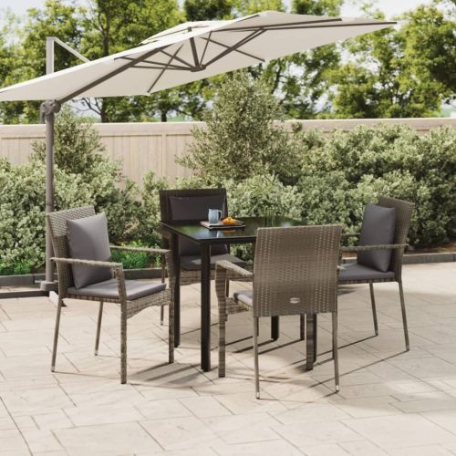 5 részes fekete és szürke polyrattan kerti étkezőszett párnával
