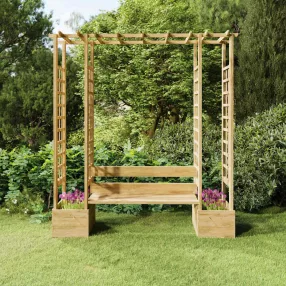   Tömör impregnált fenyőfa kerti pergola paddal és virágtartókkal