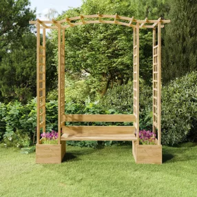   Tömör impregnált fenyőfa kerti pergola paddal és virágtartókkal