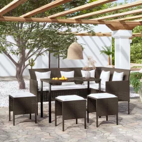  5 személyes barna polyrattan L-alakú kanapészett párnákkal