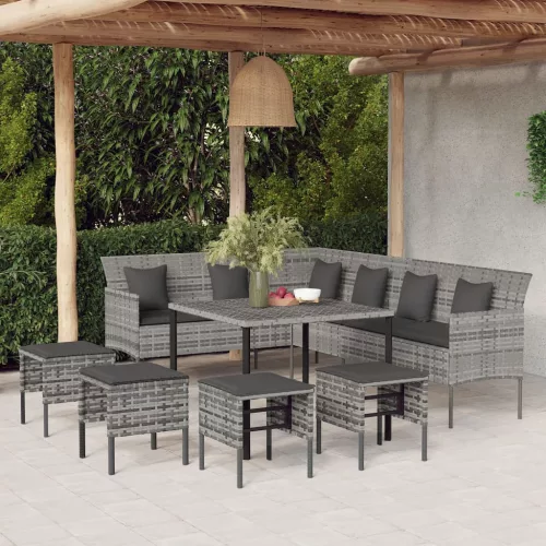 6 részes szürke polyrattan kerti étkezőgarnitúra párnákkal