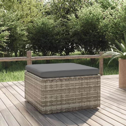 Szürke polyrattan kerti lábtartó párnával 55 x 55 x 30 cm