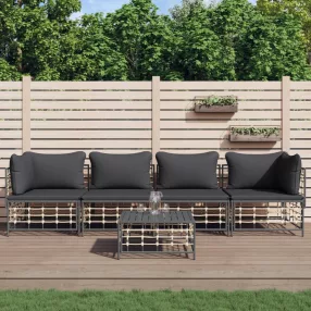   vidaXL 5 részes antracitszürke polyrattan kerti ülőgarnitúra párnákkal