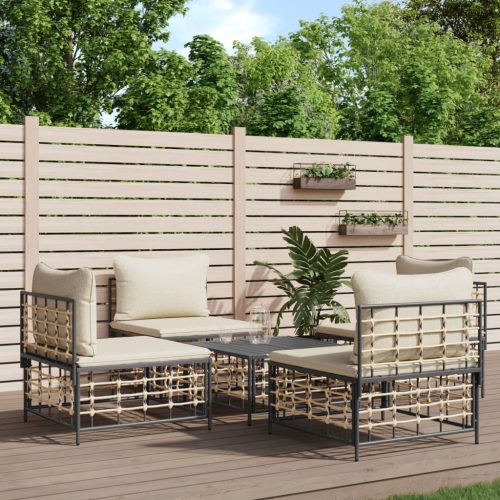  5 részes antracitszürke polyrattan kerti ülőgarnitúra párnákkal