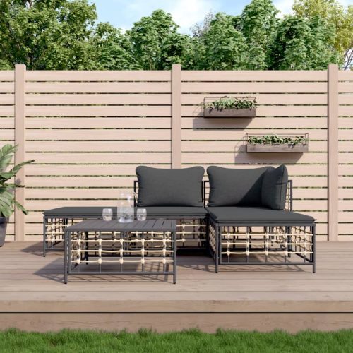  5 részes antracitszürke polyrattan kerti ülőgarnitúra párnákkal