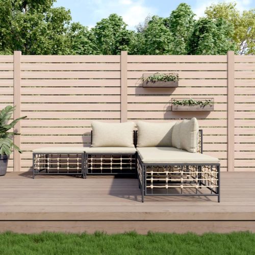  5 részes antracitszürke polyrattan kerti ülőgarnitúra párnákkal