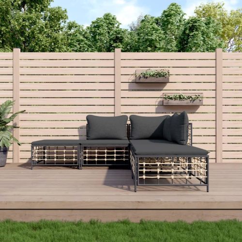  5 részes antracitszürke polyrattan kerti ülőgarnitúra párnákkal