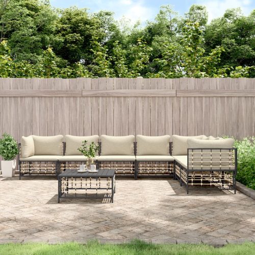 8 részes antracitszürke polyrattan kerti ülőgarnitúra párnákkal