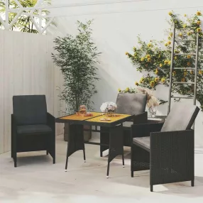   Fekete polyrattan és tömör akácfa kerti asztal 70 x 70 x 72 cm