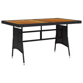   Fekete polyrattan és tömör akácfa kerti asztal 130 x 70 x 72 cm