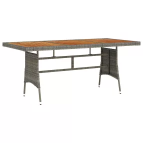   Szürke polyrattan és tömör akácfa kerti asztal 160 x 70 x 72 cm
