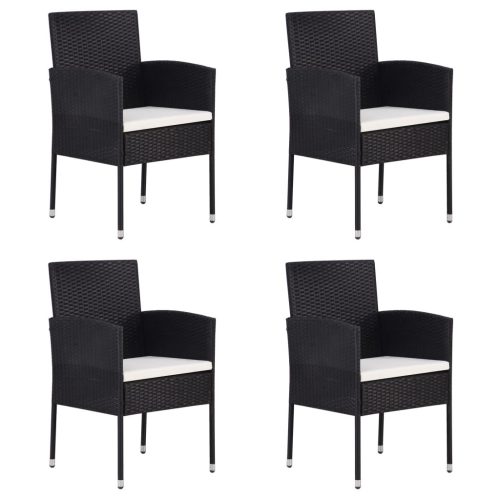 4 db fekete polyrattan kerti szék krémfehér párnákkal