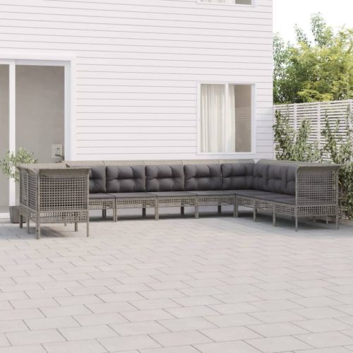  10 részes szürke polyrattan kerti ülőgarnitúra párnákkal