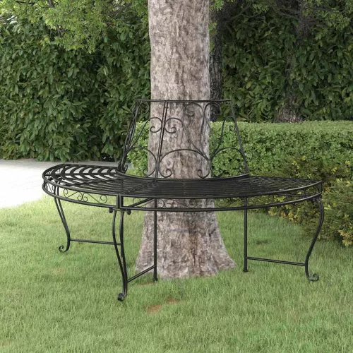 Fekete acél félkör alakú fa körüli pad Ø160 cm