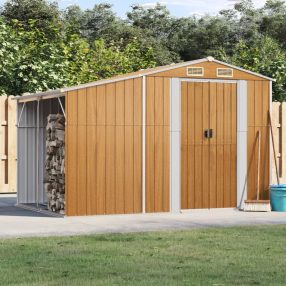   világosbarna horganyzott acél kerti fészer 277 x 192,5 x 179 cm